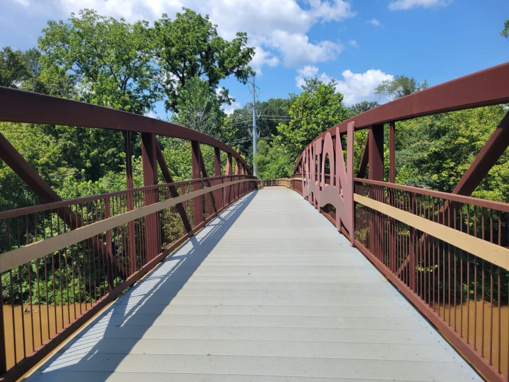 Pedestrian bridge over the Etowah River at Etowah River Park in Canton, GA
